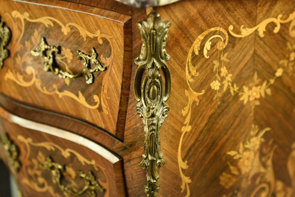19th Century French Kingwood and inlaid Bombe Commode chest of drawers View VI