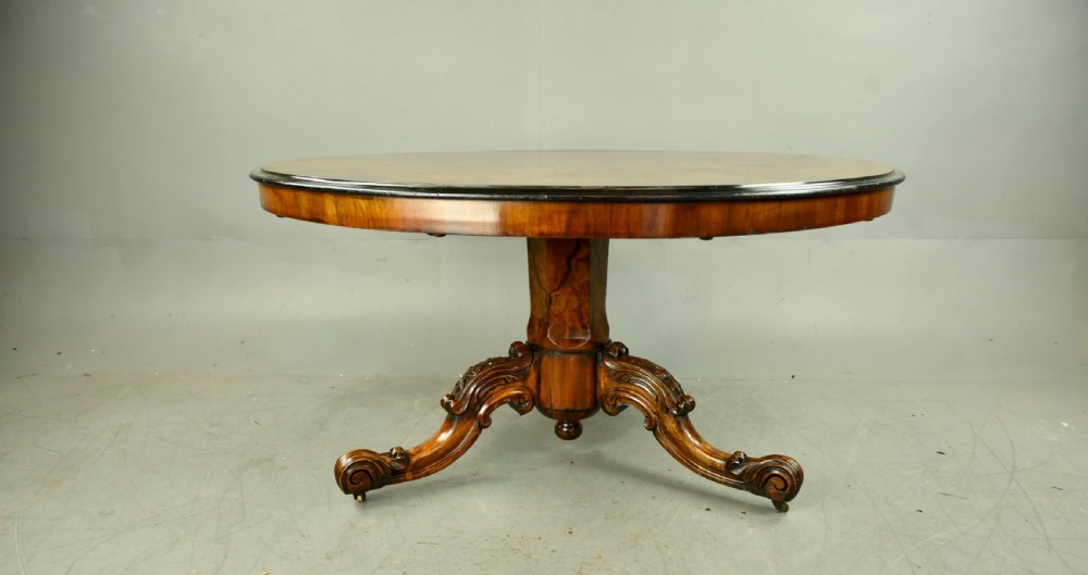 Victorian round burr walnut inlaid dining/centre table  View III