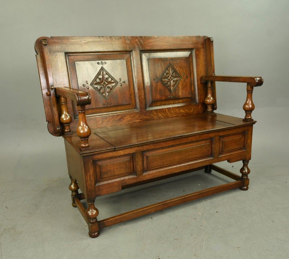 carved oak monks bench  View II