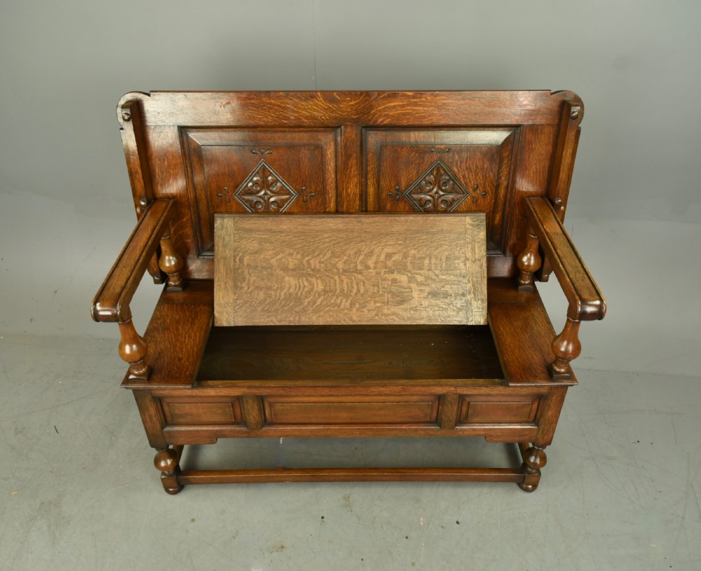 carved oak monks bench  View IV