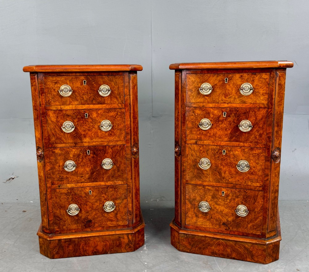 Pair of Victorian walnut bedside chests of drawers 