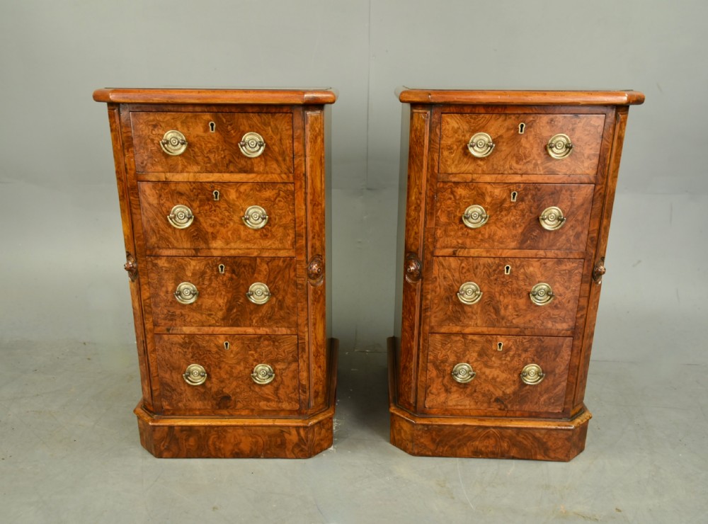 Pair of Victorian walnut bedside chests of drawers  View II