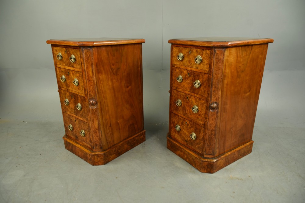 Pair of Victorian walnut bedside chests of drawers  View III