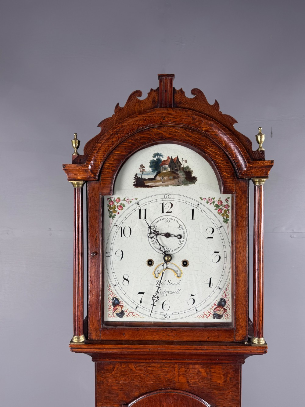 19th century oak grandfather clock by Thomas Smith Ridgewell View VI
