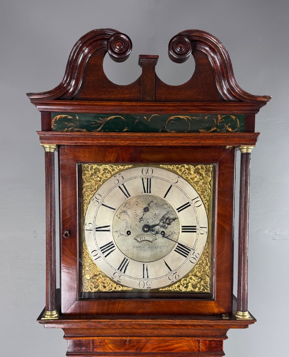 18th century oak grandfather clock Thomas Ashton Macclesfield  View II