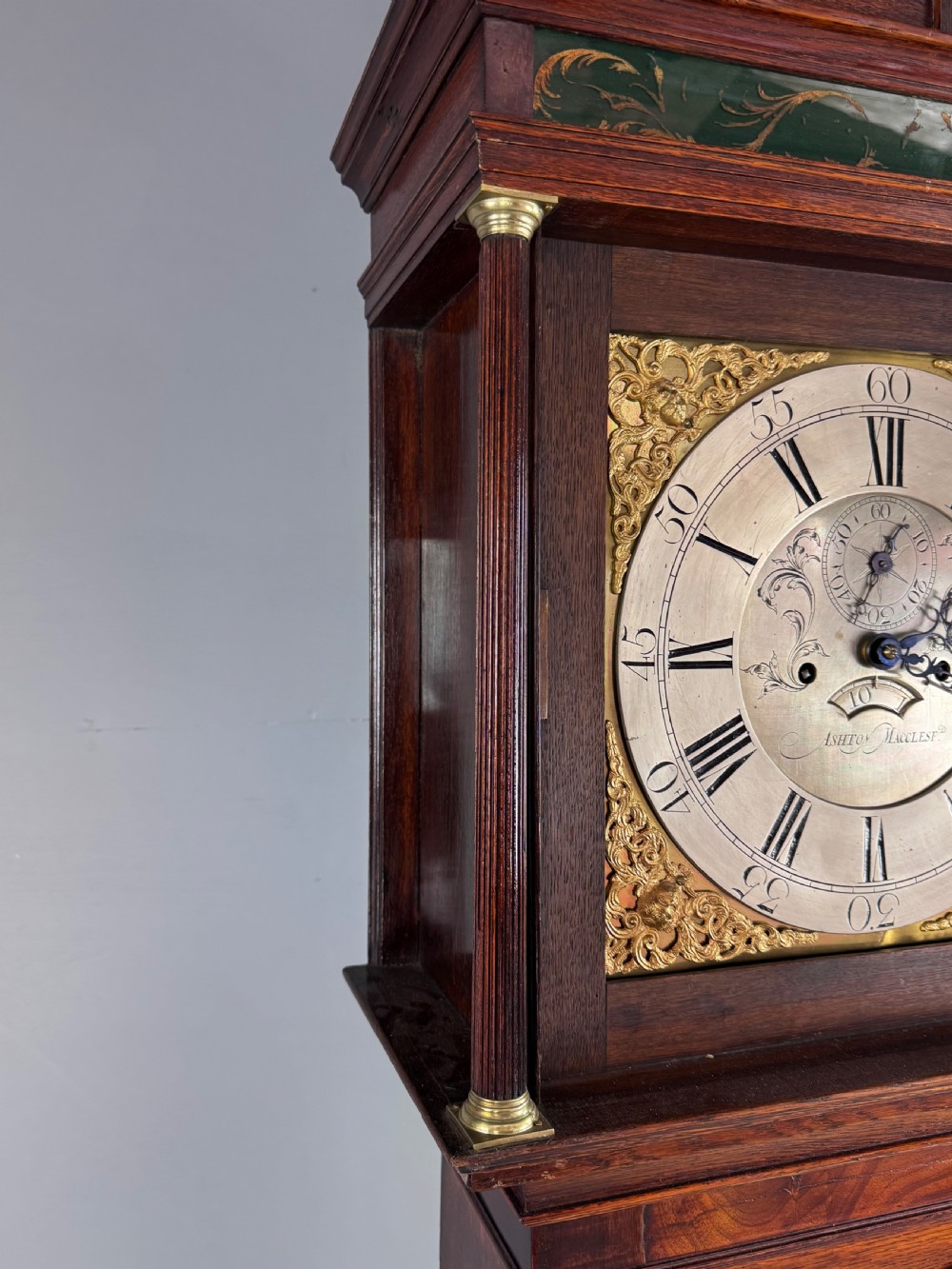 18th century oak grandfather clock Thomas Ashton Macclesfield  View V