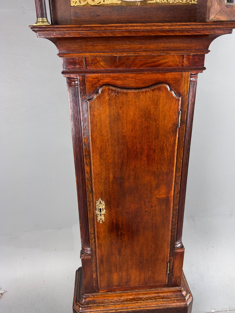 18th century oak grandfather clock Thomas Ashton Macclesfield  View VI