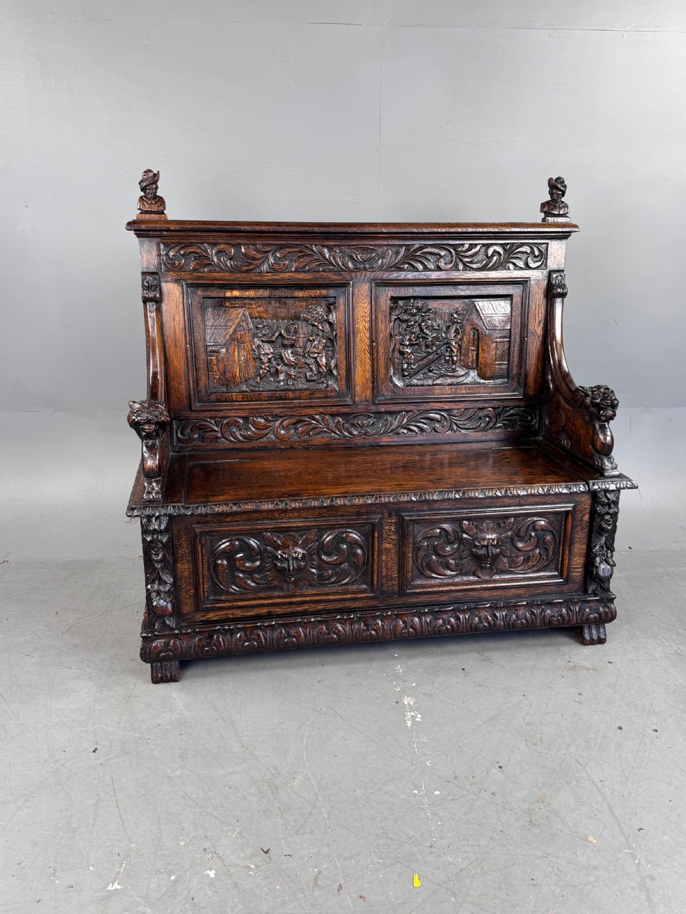Antique Victorian Carved oak settle 