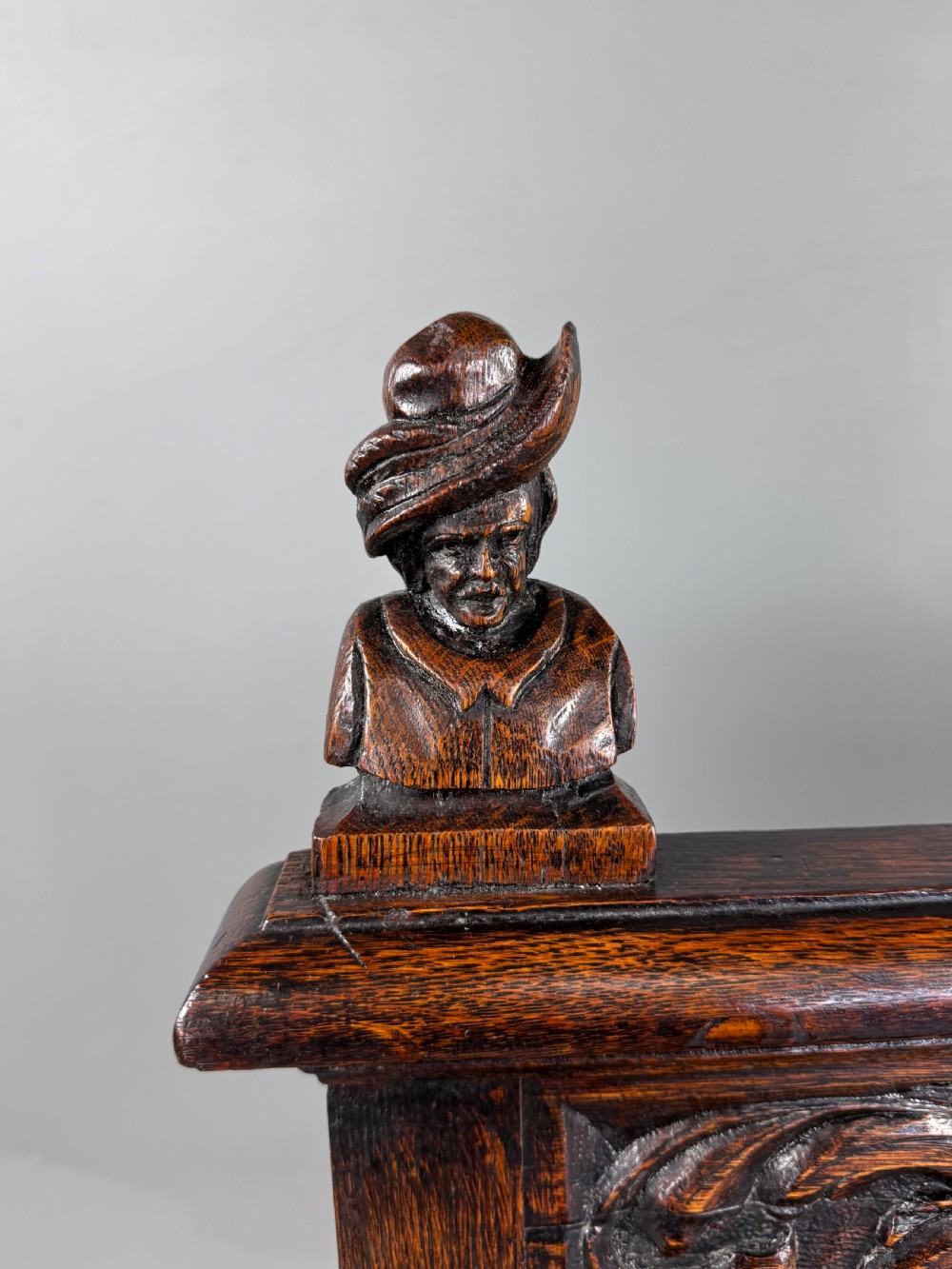 Antique Victorian Carved oak settle  View II
