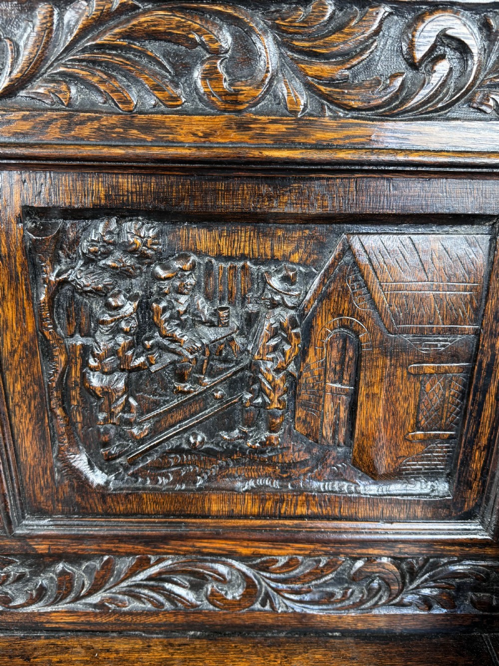 Antique Victorian Carved oak settle  View IV