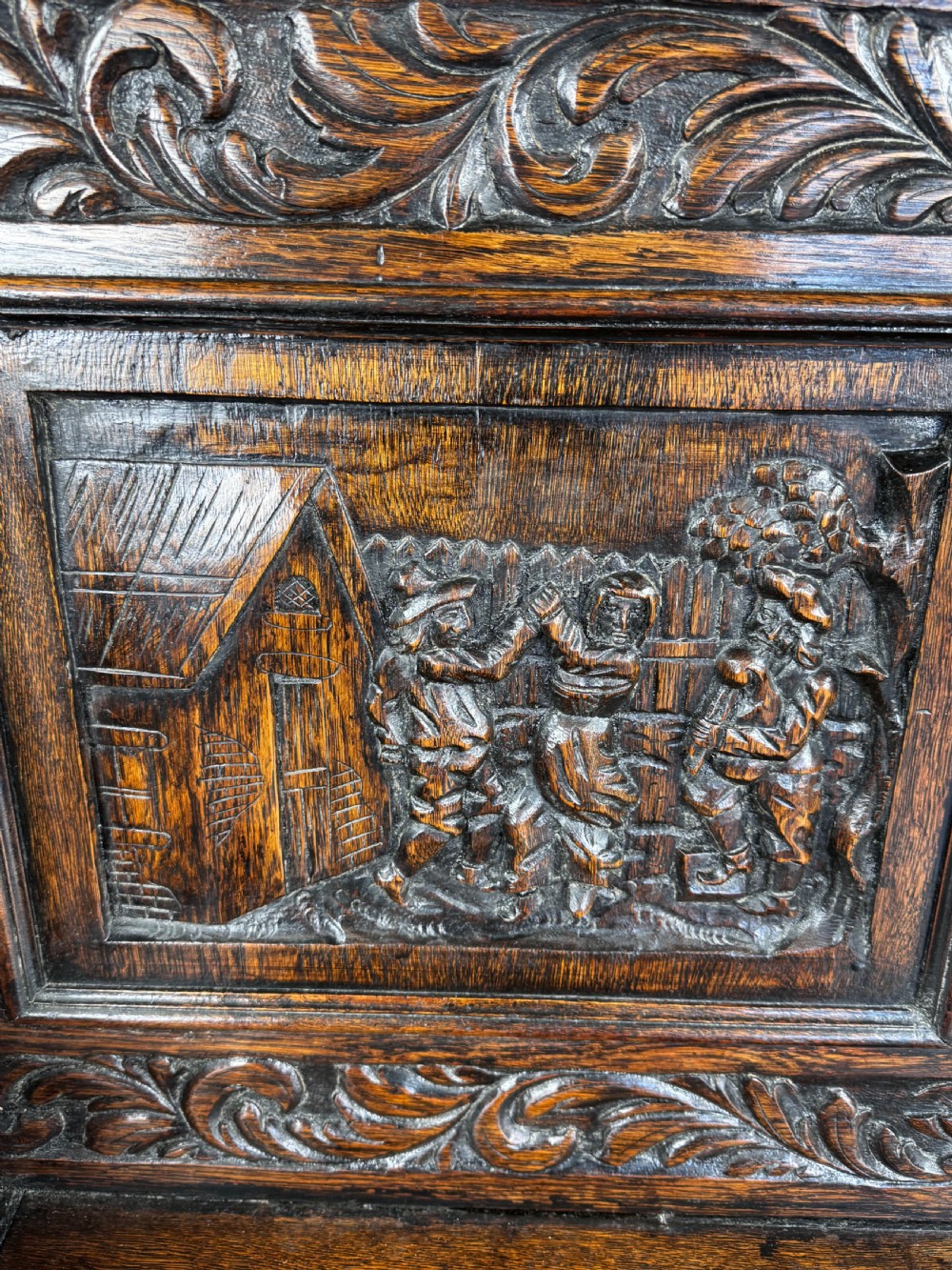Antique Victorian Carved oak settle  View V
