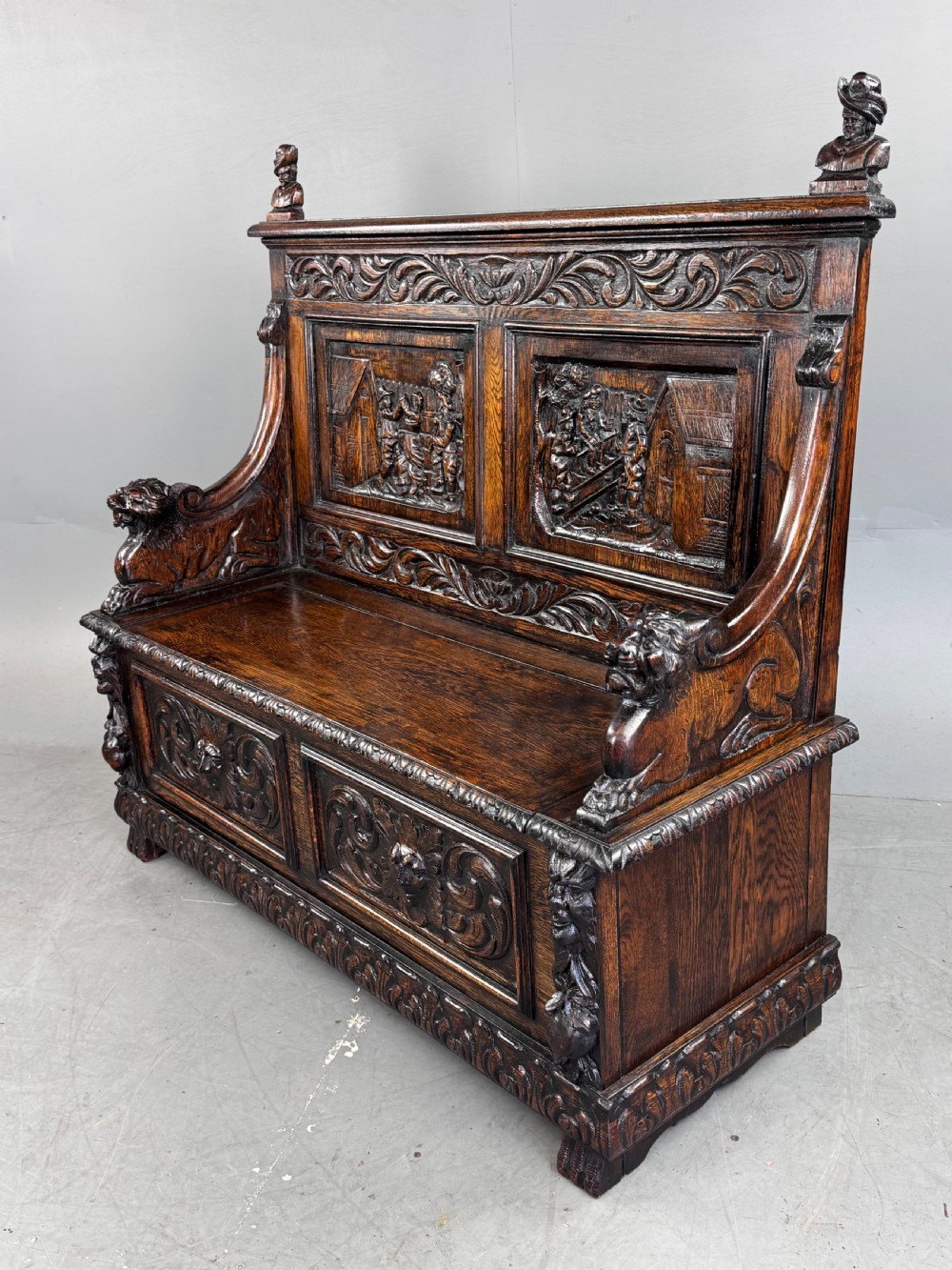 Antique Victorian Carved oak settle  View X