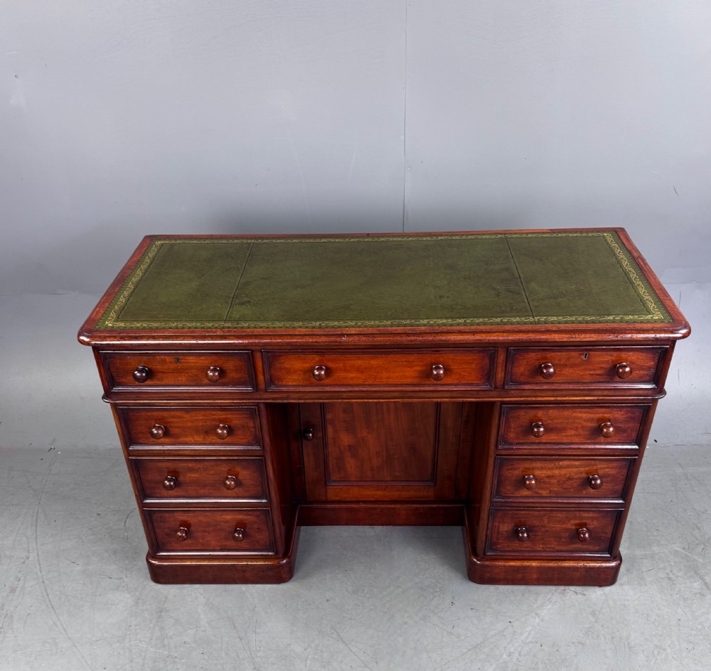Victorian mahogany pedestal knee hole desk  View II