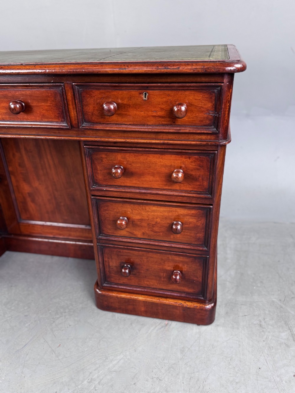 Victorian mahogany pedestal knee hole desk  View III