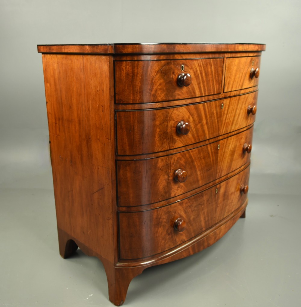 Large Regency mahogany bow front chest of drawers  View V