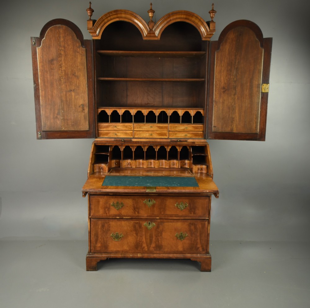 Queen Anne walnut bureau bookcase  View II
