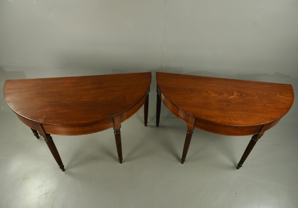 Pair of Georgian mahogany Demi lune console tables  View II