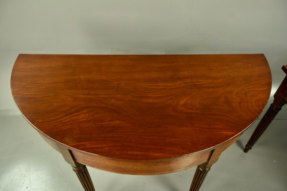 Pair of Georgian mahogany Demi lune console tables  View III