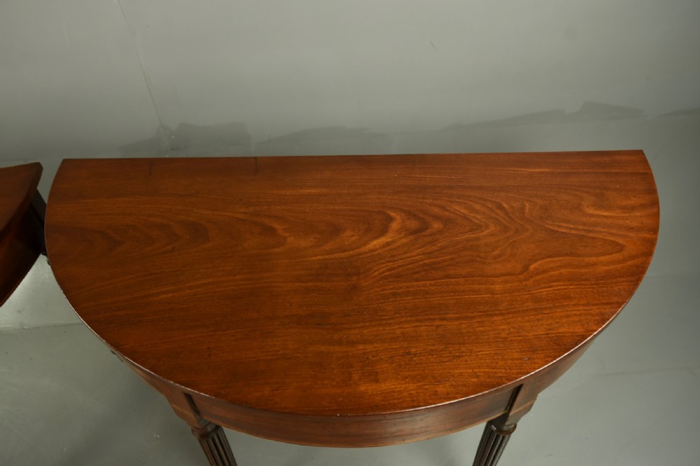 Pair of Georgian mahogany Demi lune console tables  View IV