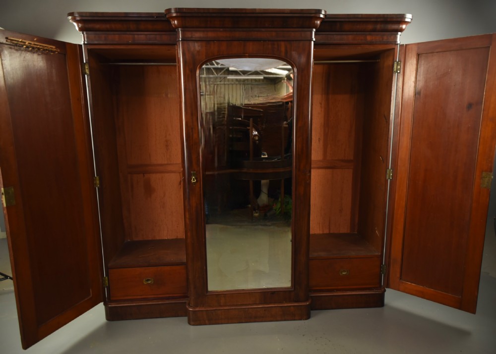 Victorian mahogany breakfront triple wardrobe compactom  View III