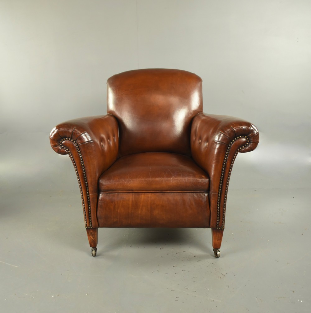 Pair of Victorian leather arm chairs  View V