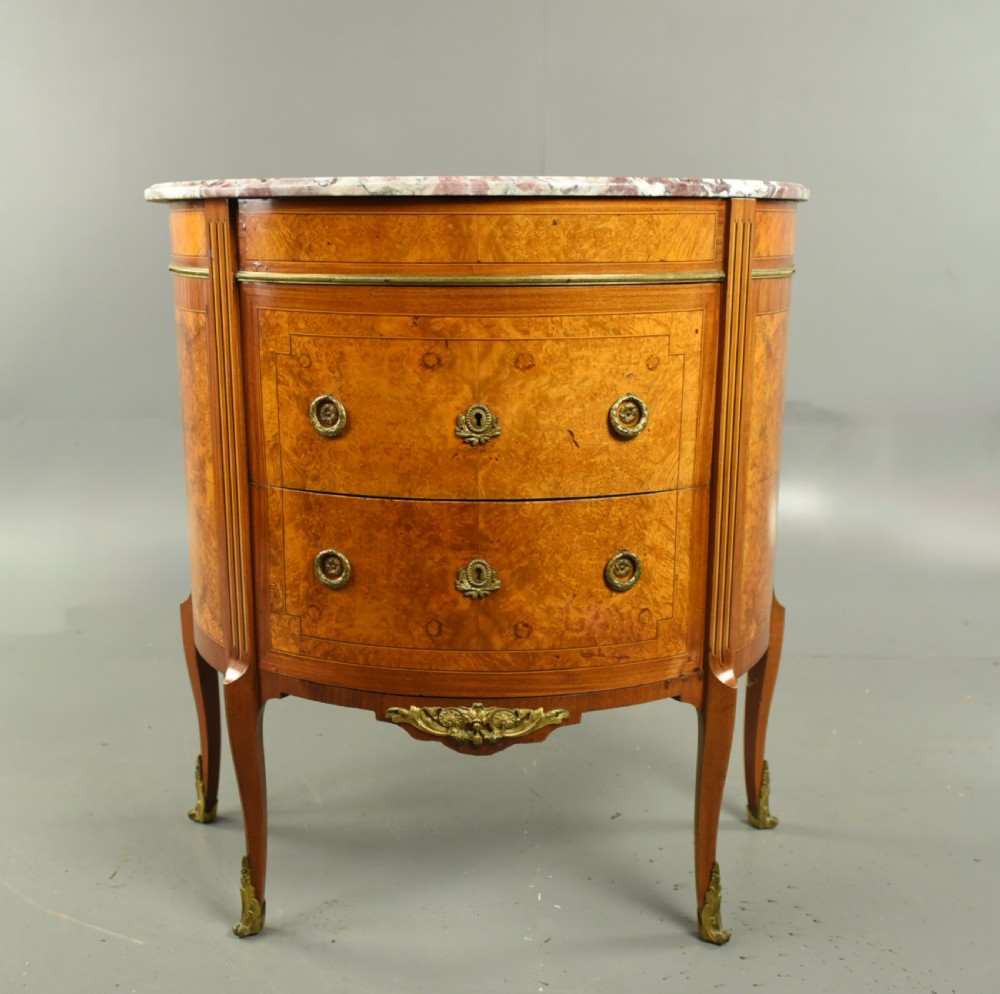 walnut marble top Demi lune side cabinet 