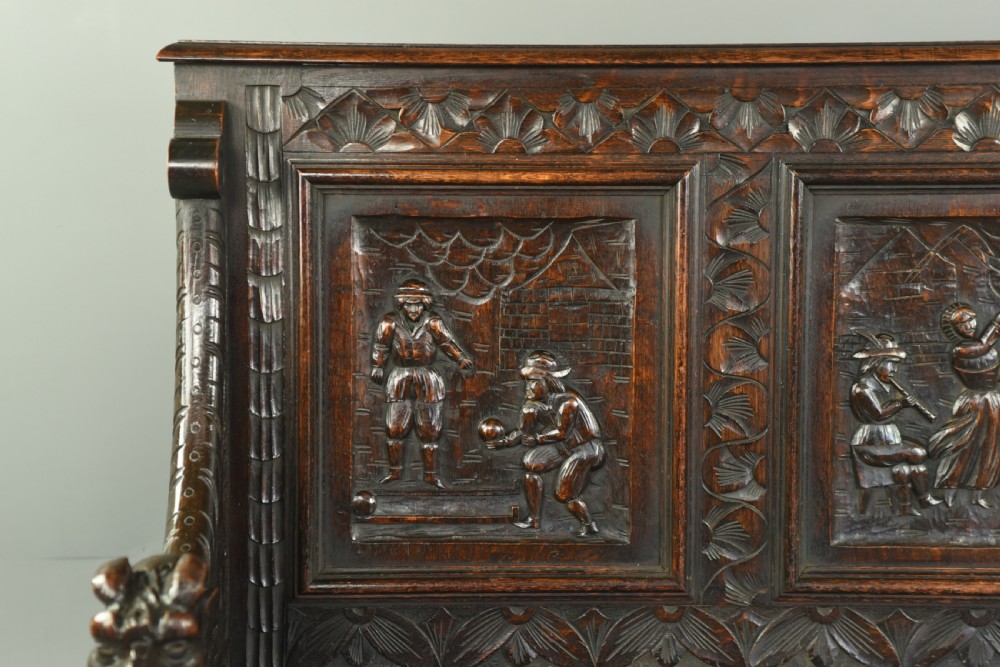 Antique carved oak settle  View VI