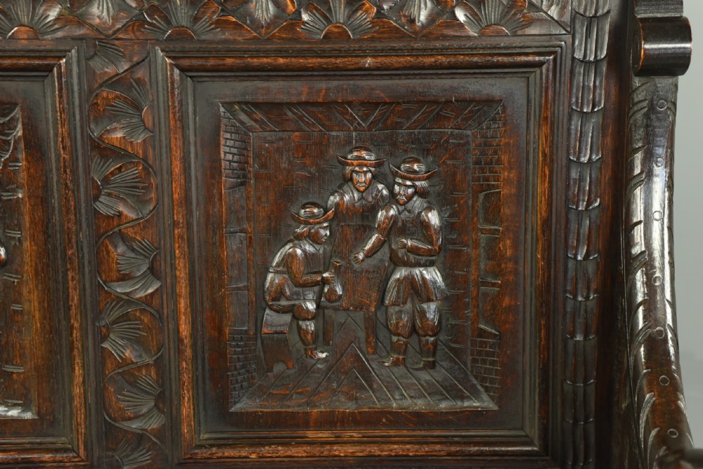 Antique carved oak settle  View VIII