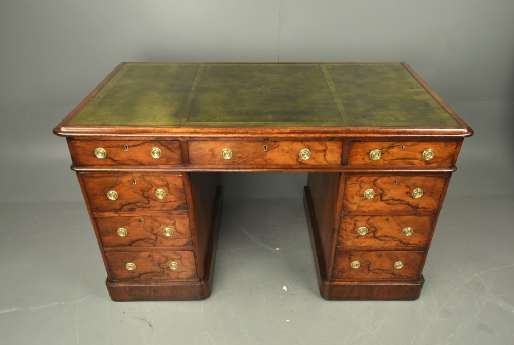Victorian walnut pedestal desk  View II