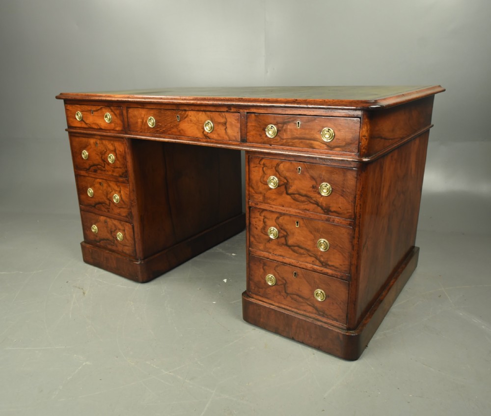 Victorian walnut pedestal desk  View III