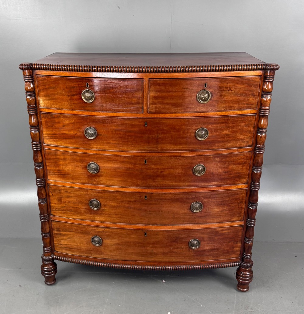 Large Regency mahogany bow front chest of drawers 