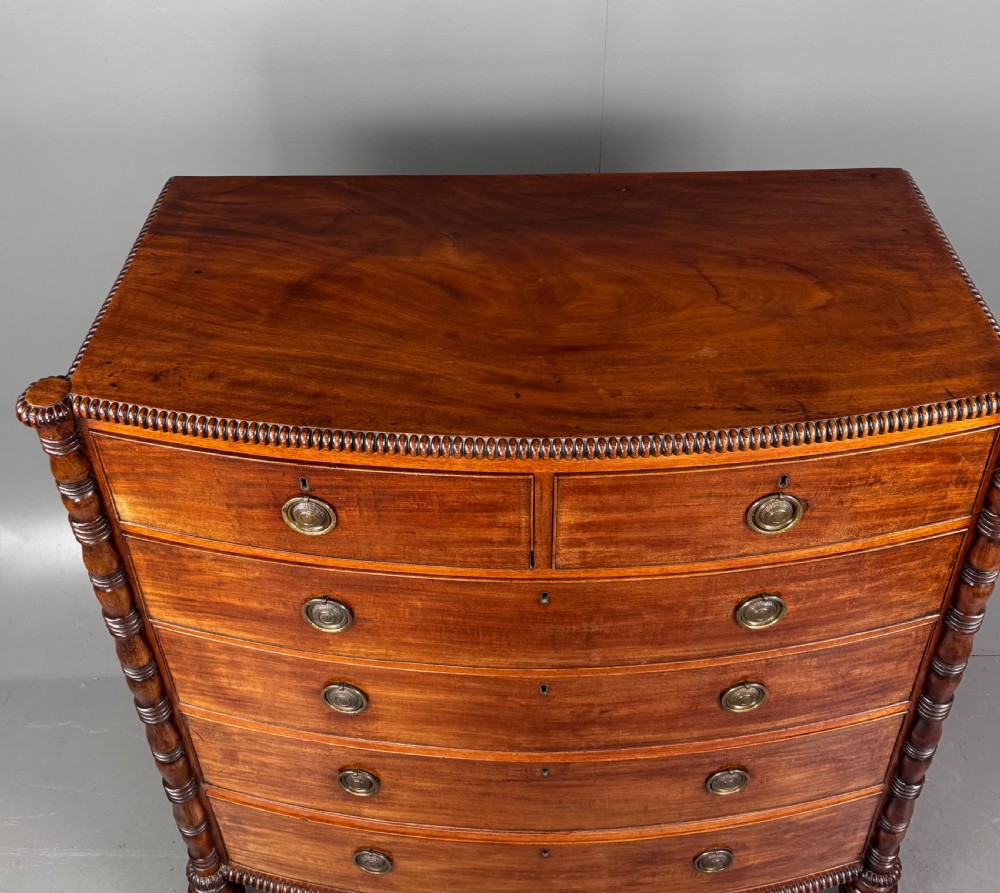 Large Regency mahogany bow front chest of drawers  View IV