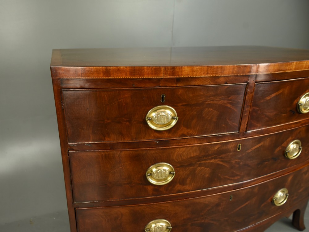 Georgian mahogany bow front chest of drawers  View V