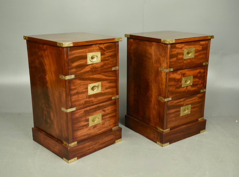Pair of victorian mahogany campaign bedside chests of drawers  View II
