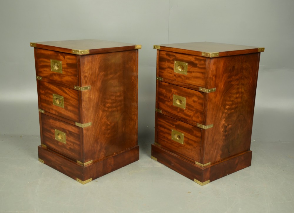 Pair of victorian mahogany campaign bedside chests of drawers  View III