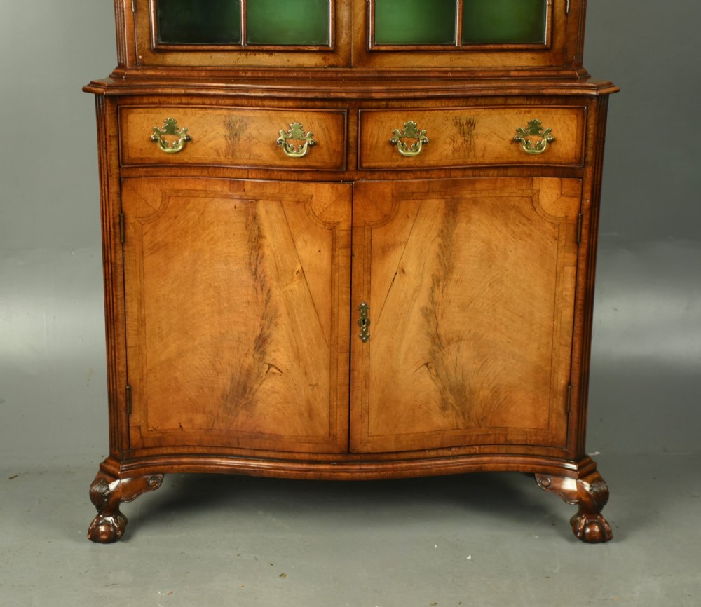 Walnut Queen Anne style serpentine bookcase View III