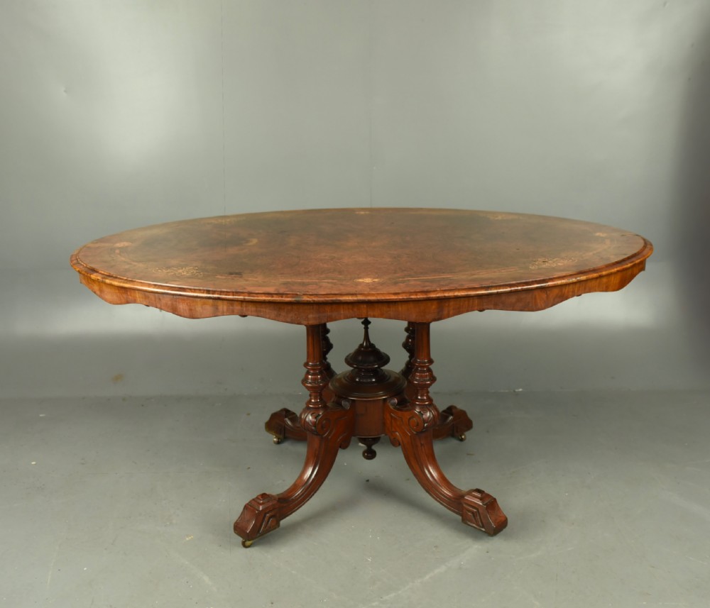 Victorian burr walnut inlaid dining table /centre table 