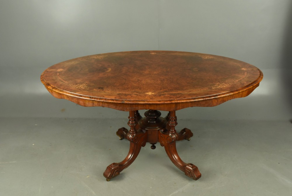 Victorian burr walnut inlaid dining table /centre table  View III
