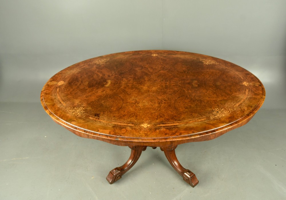 Victorian burr walnut inlaid dining table /centre table  View IV