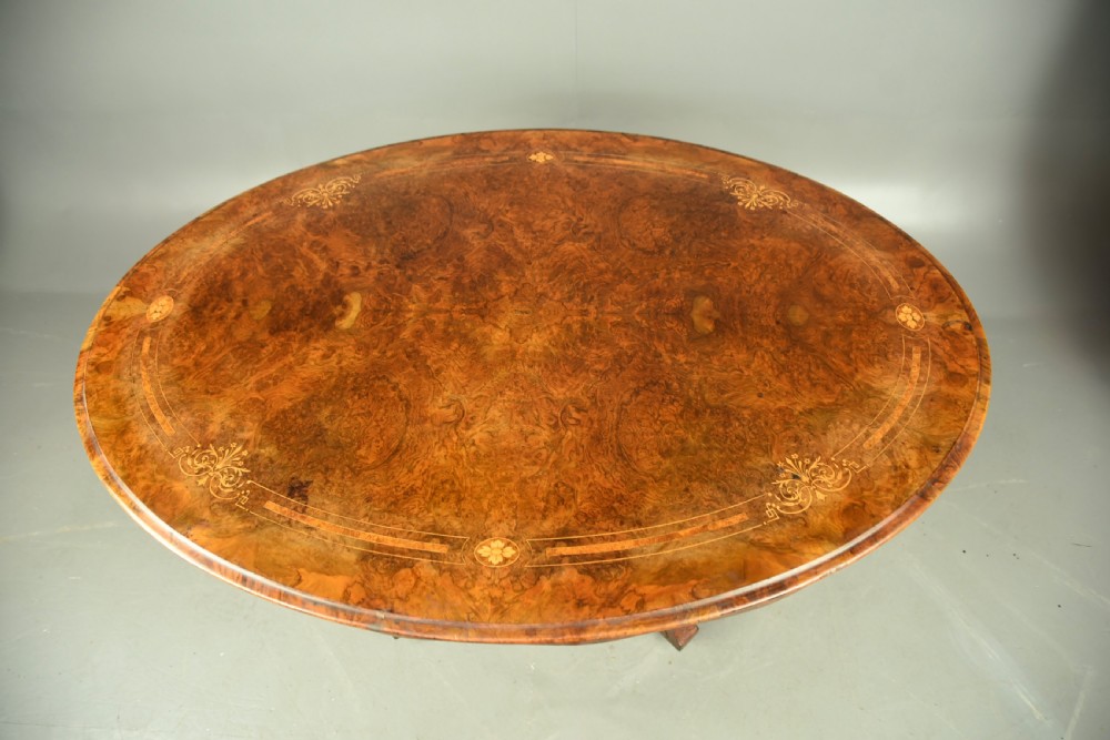 Victorian burr walnut inlaid dining table /centre table  View VII