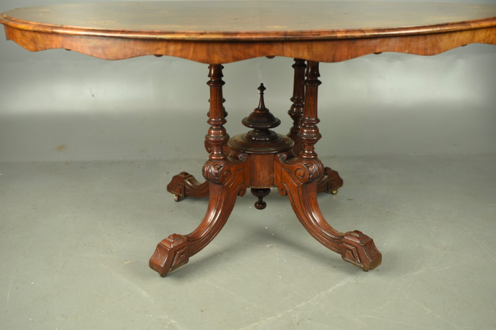 Victorian burr walnut inlaid dining table /centre table  View VIII