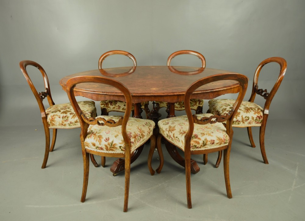 Victorian burr walnut inlaid dining table /centre table  View XII