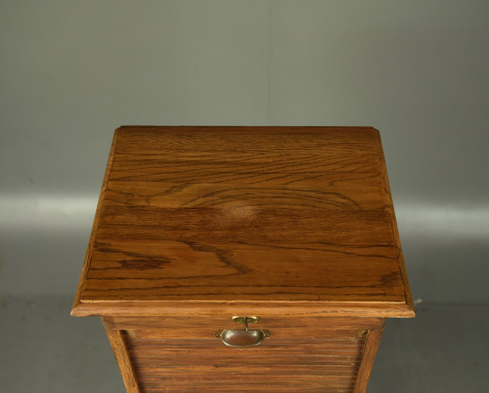 Antique oak tambour front file cabinet  View V