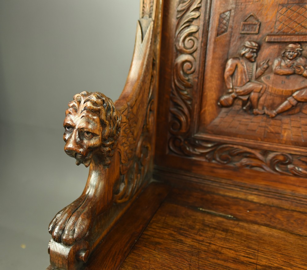 Large carved oak bench  View IV