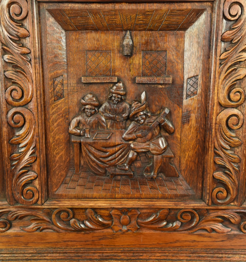 Large carved oak bench  View VI