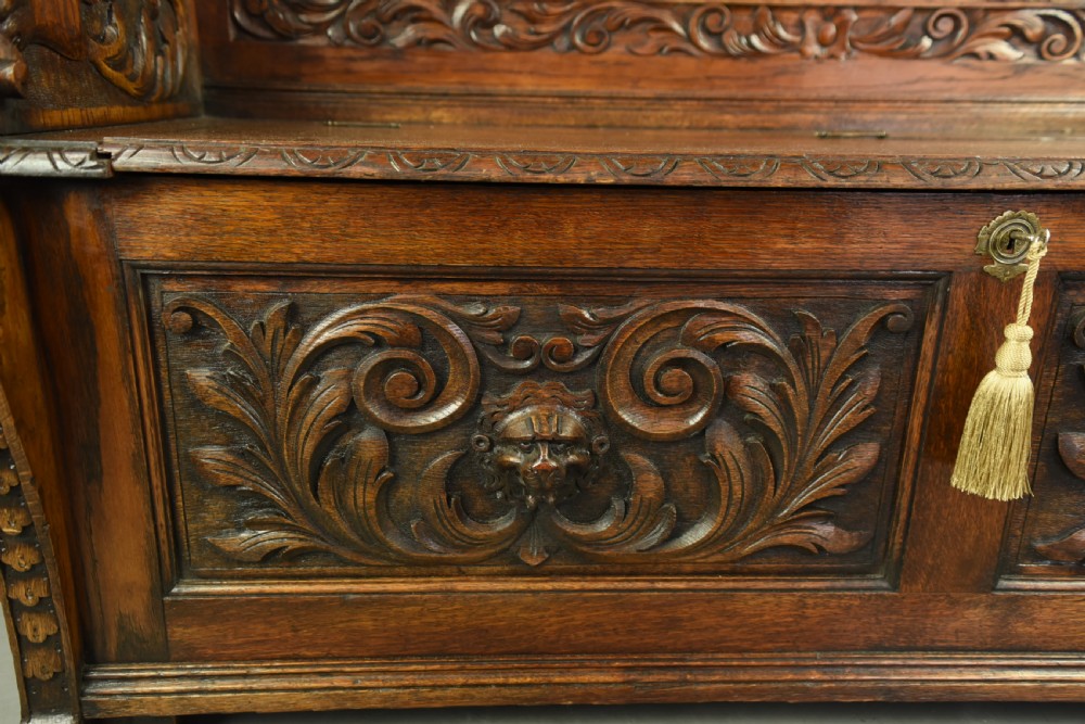 Large carved oak bench  View VIII