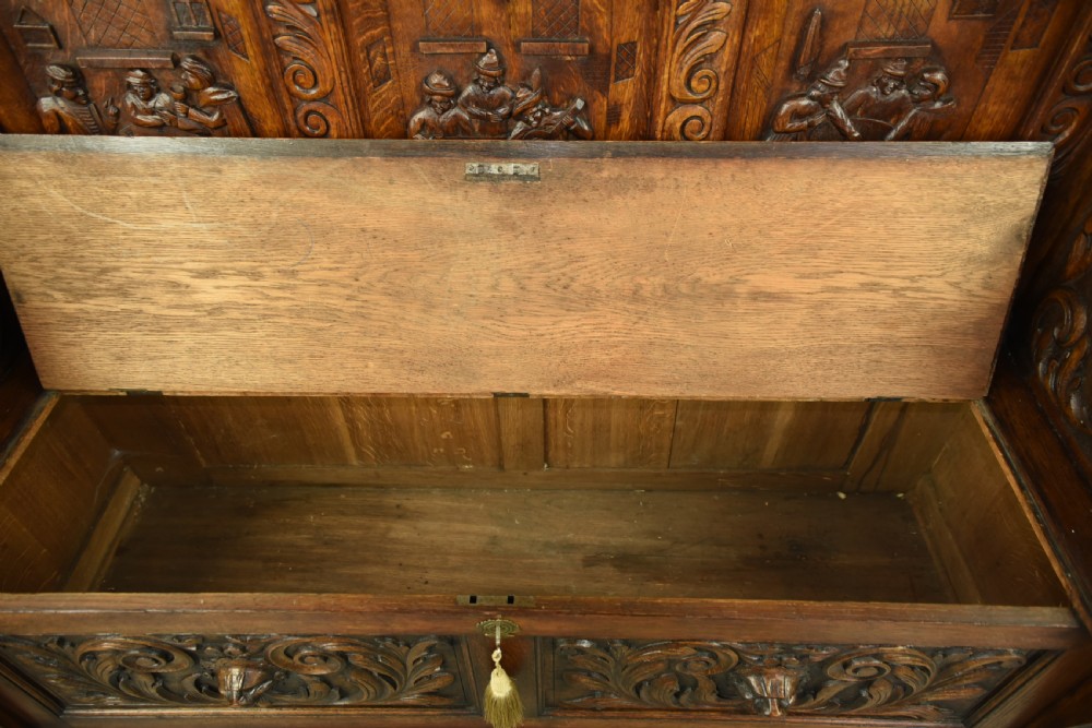 Large carved oak bench  View XI