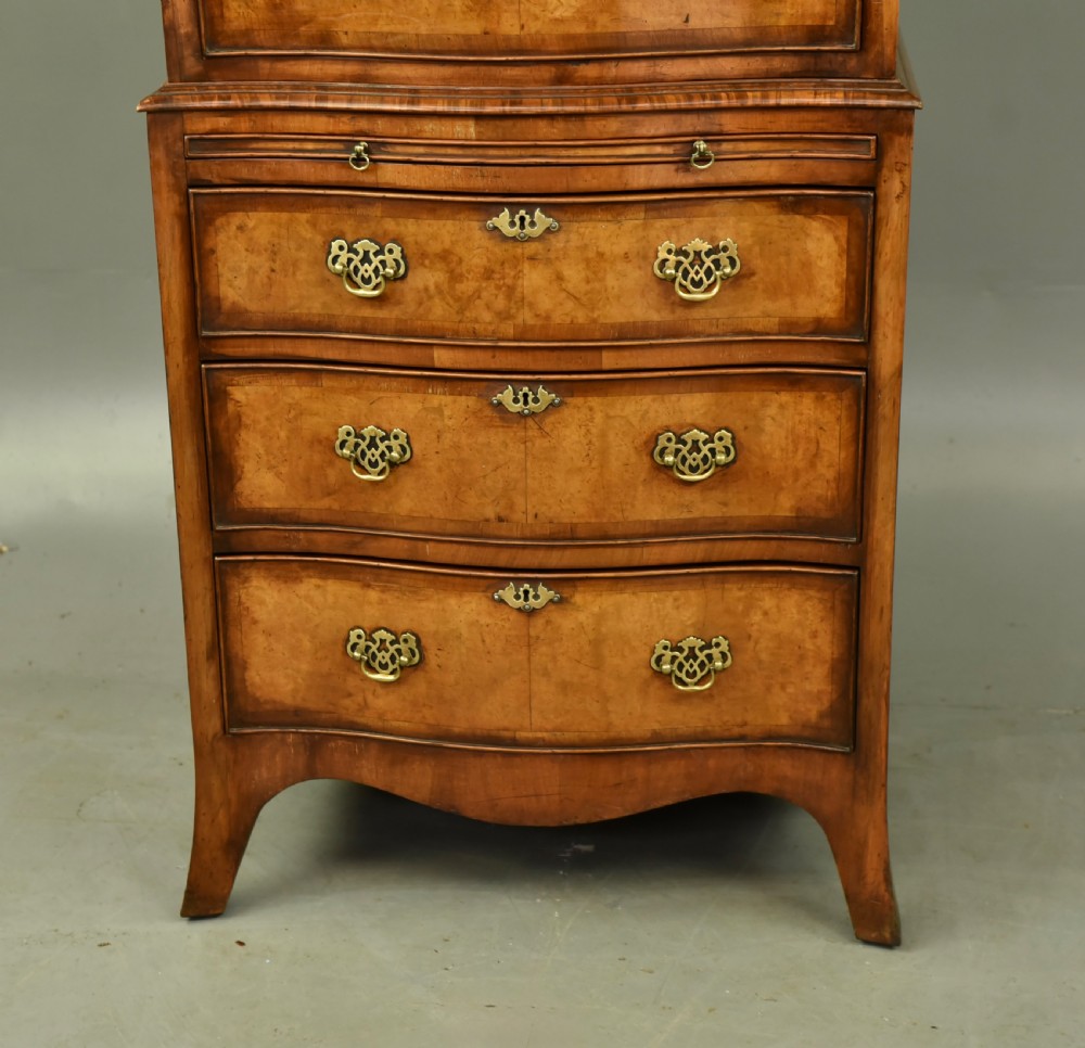 Queen Anne serpentine walnut chest on chest tall boy  View III