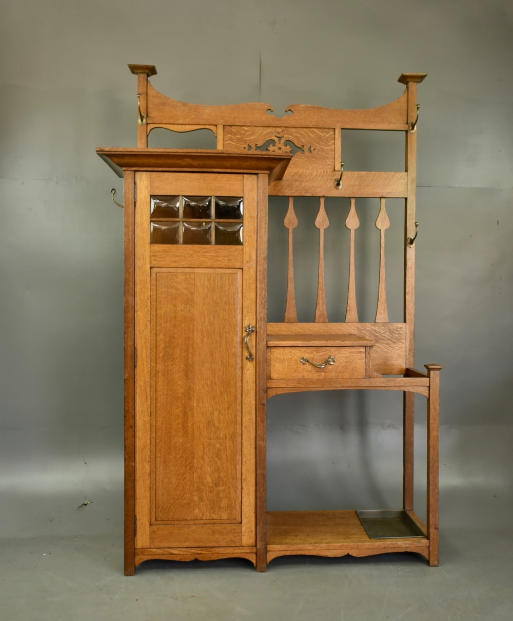 Victorian oak Art Nouveau hall cupboard coat stand 