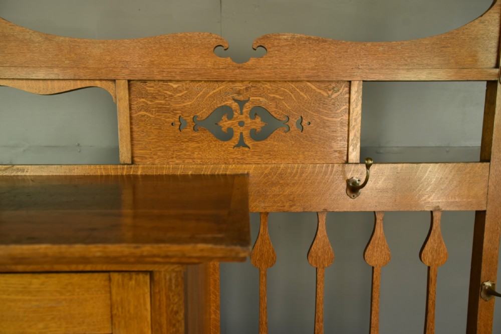 Victorian oak Art Nouveau hall cupboard coat stand  View III